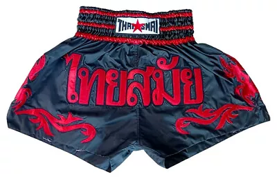 Black Red Muaythai Kick Boxing Shorts Thailand Word Muay Thai Embroidery Mma UFC • $37.64