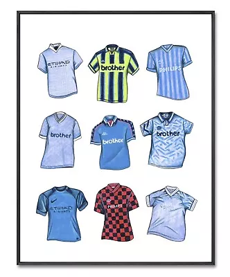 Manchester City Football Shirts Poster Man City Poster Retro Shirt Top A4 Print • £5.99