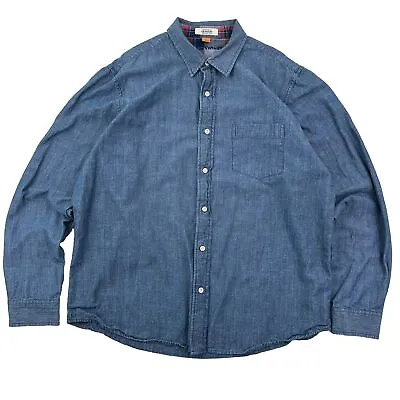 Tailor Vintage Chambray Shirt Mens XL Long Sleeve Blue Denim Indigo • $19.99
