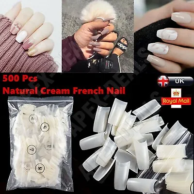 500pcs Artificial French False Nails Acrylic Full Cover Nail Art Tips UK Natural • £3.94