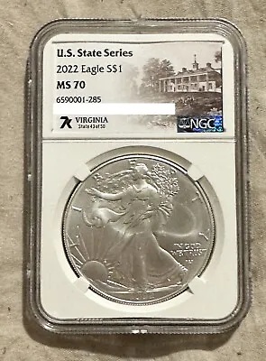 MS70 State Label 2022 American Eagle Silver Coin - Virginia • $129.99