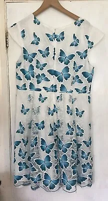 Ladies Yumi Dress White With Blue Butterflies Size M • £4.99