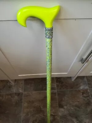 Walking Stick Women Ladies Men Derby Neon Lime Green  Sparkly Glitter Colourful • £39.99