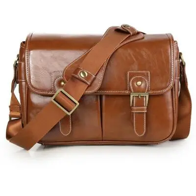 LEATHER Waterproof Vintage PU DSLR Camera Bag Shoulder Bag Messenger Lens Case • $43.88