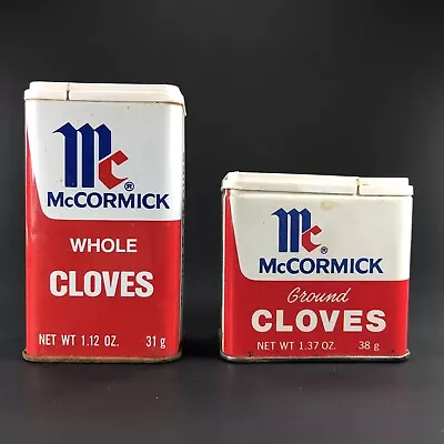 2pc Lot VTG '77 McCormick Tin WHOLE CLOVES 1.12 Oz & GROUND CLOVES 1.37 Oz AS IS • $19.95