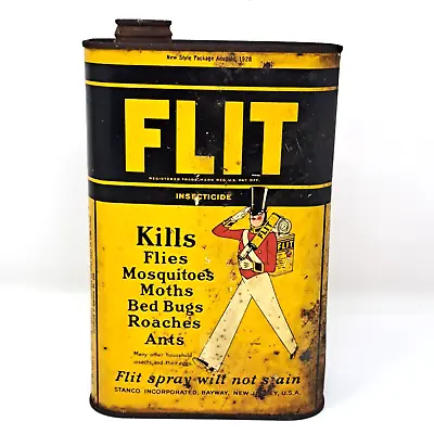 Vintage 1928 Stanco Flit Bug Spray Empty Tin Can Graphics USA Advertising 32 Oz. • $99.99