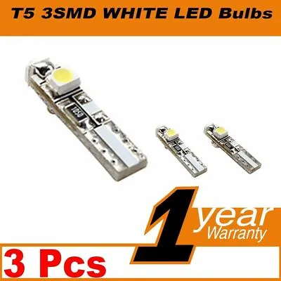 3pcs Of T5 White 3 SMD SUPER BRIGHT 3528 LED Side Car Light Wedge Bulb DC 12V • $5.29