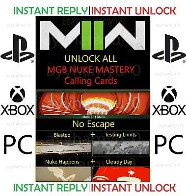 MW2-Modern Warfare 2🔥INSTANT🔥Unlock ALL 5 MGB NUKE Mastery Calling Cards Lobby • $44.20