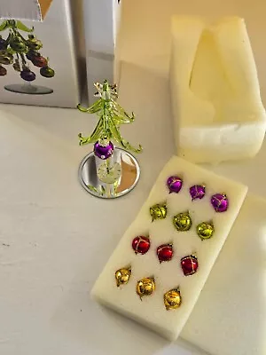 L&S Arts 6  Miniature Glass Christmas Tree W/13 Ornaments Mirrored Base OG Box • $18.98