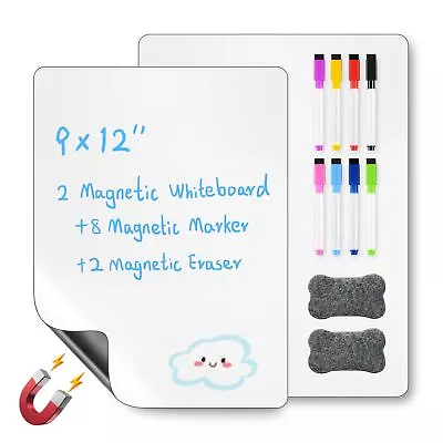 Magnetic Dry Erase White Board For Fridge Pack Of 2 Flexible Refrigerator Magnet • $10.25