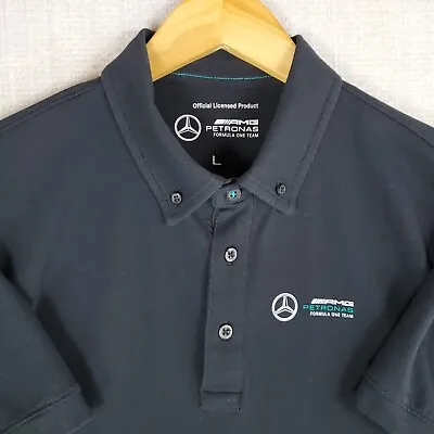 MERCEDES F1 PETRONAS AMG Mens Polo Shirt Size Large Black Cotton/Spandex Racing • $128