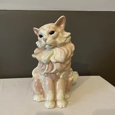 Kay Finch Beautiful Large Detailed Pink & White 10 1/2” Cat Made In California • $175