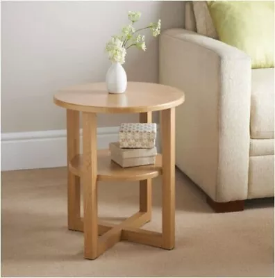 Small Oak Round Shape Side Lamp Plant Coffee Table Hallway Living Room Furniture • £34.95