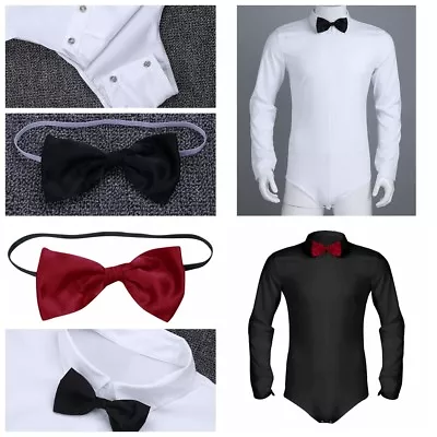 Sexy Men Long Sleeve Zipper Bowtie Ballroom Modern Salsa Samba Latin Dance Shirt • £13.98