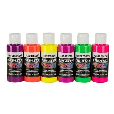 £38 • Buy Airbrush Paint - Createx Fluorescent Set 6x 60ml Fabric Plastic Glass Wood #5802