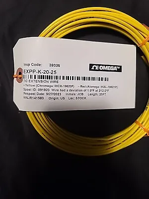 Omega EXPP-K-20-25 Thermocouple Duplex Extension Wire 25' K Type 105°C Max • $30