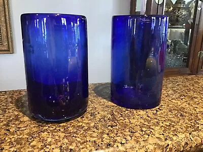 Mexican Hand Blown Glassware Solid Cobalt Blue Tumbler 10 Oz. Set Of 2 NEW • $34.99