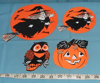 Vintage HALLOWEEN DECORATIONS Cutouts Lot X4 Witch Owl Pumpkin Jol • $22