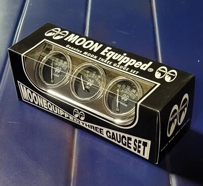 MOONeyes 3 GAUGE SET W Chrome Panel & Senders HOT ROD Custom OIL TEMP VOLT Moon • $99.99