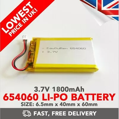 3.7V 1800mAh Li-Po Battery (654060) Rechargeable High Capacity Tablet + Device • £8.99