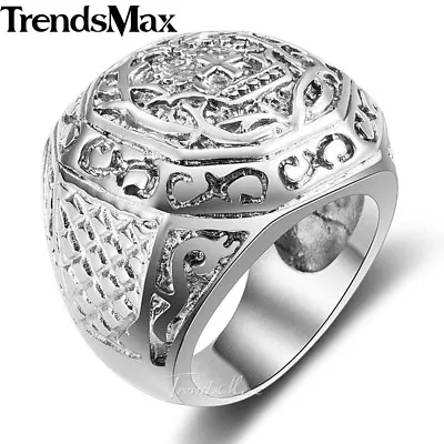 Silver Stainless Steel Islam Knights Cross Crown Signet Ring Mens Hiphop Jewelry • $10.99