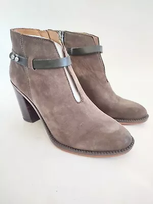 Franco Sarto 7W Elvis Nubuck Leather Block Heel Ankle Booties Boho Western Taupe • $28.79