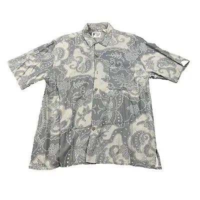 Vintage Silk Shirt Men's Grey Medium 100% Silk Button Up Short Sleeves Preowned • $9.74