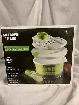 Sharper Image 5 In 1 SALAD SPINNER And MANDOLINE SLICER GRATER Green White NEW • $12.11