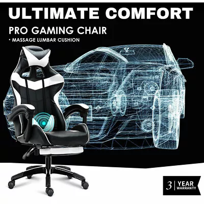 Gaming Chair Office Computer Seating Racing PU Executive Massage Racer Recliner • $142.80