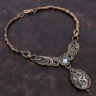 Gift For Her Moroccan Mud Crack Fossil Wire Wrapped Chain Necklace Copper 18.0  • $36.30