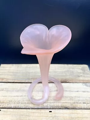 Large Pink Frosted Glass Vase Calla Lily Flower Design Vintage Italian Decor • $18