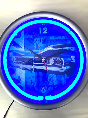 Vintage Sterling & Noble 11” Neon Blue Wall Clock ~Tested * 1960 Chevy Impala • $19.95