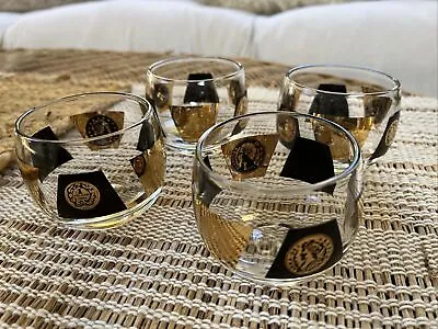 CERA 22KT Gold And Black Coins ROLY POLY GLASSES 1960s Set Of 4 Mid-Century • $40