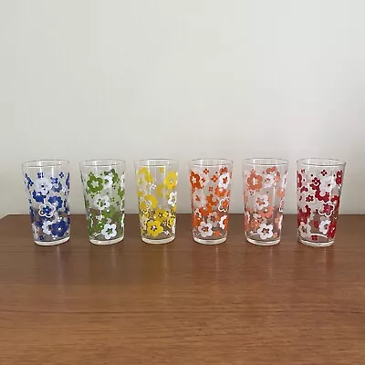 Set 6X Vintage 60s UNUSED Harlequin COLOURS Flower POWER Daisy TUMBLERS Glasses • $96