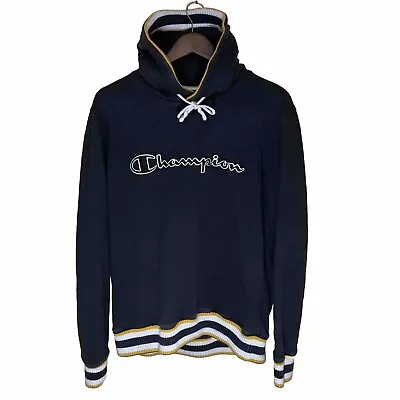 Champion Varsity Hoodie Pull Over Navy Yellow Size Xl Vintage 00s Script Logo • £10