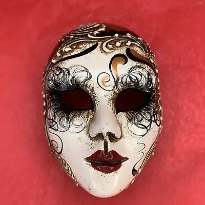 Venetian Masquerade Style Ceramic Decorative Mask 4 Inch Wall Hanging Black Gold • $18.75