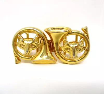 Vintage Dotty Smith Fox French Horn Two Piece Clasp Goldtone Belt Buckle Womens • $59