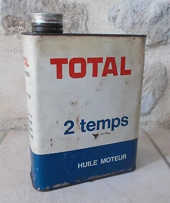 Antique TOTAL 2 Temps Can Auto Old Vintage France French Petroleum White Blue • $30.80