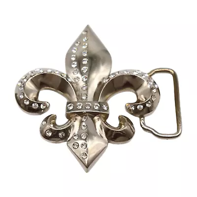 Men Silver Metal Belt Buckle Stylish Cool Fashion Accessory Fleur De Lis Flower • $15.99