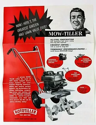 1960s Rototiller Troy New York Mow-Tiller Vintage Advertising Flyer 2 Sided Lawn • $12.50