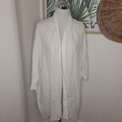 Naturals By O J Sz 2 100% Linen Kimono Ivory White Pearl Polka Dot Boho Bohemian • $24