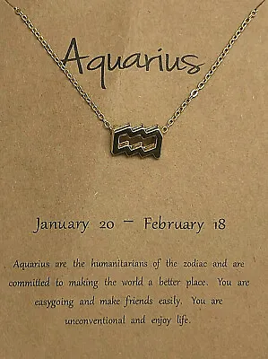 New Woman's Gold Zodiac Sign Aquarius Make A Wish Pendant Necklace With Card • $7.50