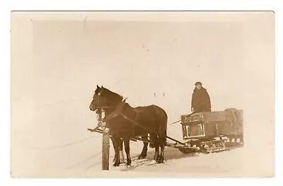 RPPC Woman Riding Horse Drawn Sleigh Blizzard Sled Unposted Real Photo Postcard • $8.99