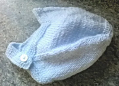 A Hand Knitted Blue Traditional Baby Boys Helmet 0 To 3 Months Size • £2.50