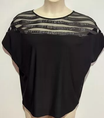 Black Short Kimono Sleeves Top/Striped Sheer Top Panel /Gold Tread SizeL GC • $19