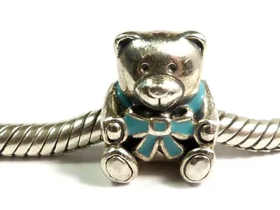 Pandora 925 Ale Silver Teddy Bear Blue Enamel Bow Charm Bead Pendant 791124en41 • £18.95