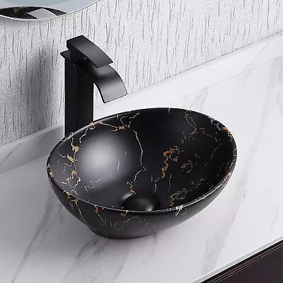 Davivy 16'' X 13.2'' Matte Black Oval Vessel Sink W/ Pop Up Drain Bathroom Sink • $47.99