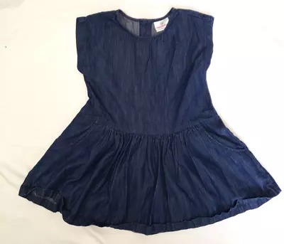 Hanna Andersson Girls Dress Size 100 4T Blue Denim Short Sleeves Cotton • $22.99