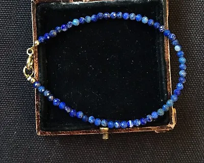 Vintage Style Natural Lapis Lazuli Bracelet 18K Gold Plated • £12.99