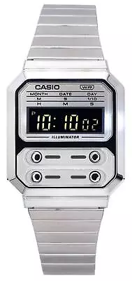 Casio Vintage Digital Stainless Steel LED Backlight Alarm A100WE-7B Unisex Watch • $89.97